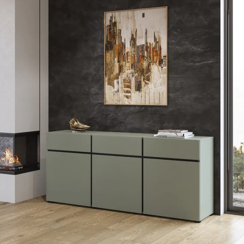 Skänk Cross 3 dörrar med 3 lådor - Grön - Svart - Förvaring - Förvaringsmöbler - Sideboard & skänk