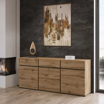 Skänk Cross 3 dörrar med 3 lådor - Wotan Ek - Svart - Förvaring - Förvaringsmöbler - Sideboard & skänk