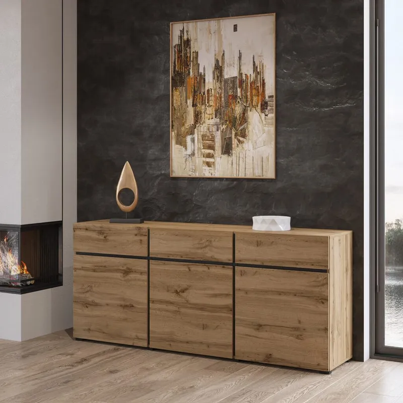 Skänk Cross 3 dörrar med 3 lådor - Wotan Ek - Svart - Förvaring - Förvaringsmöbler - Sideboard & skänk