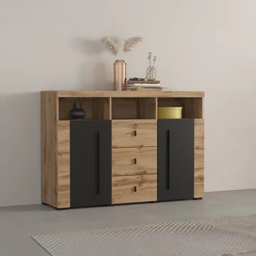 Skänk Roger 2 Dörrar med 3 Lådor - Wotan Ek, 132 cm - Förvaring - Förvaringsmöbler - Sideboard & skänk