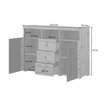 Skänk Roger 2 Dörrar med 3 Lådor - Wotan Ek, 132 cm - Förvaring - Förvaringsmöbler - Sideboard & skänk