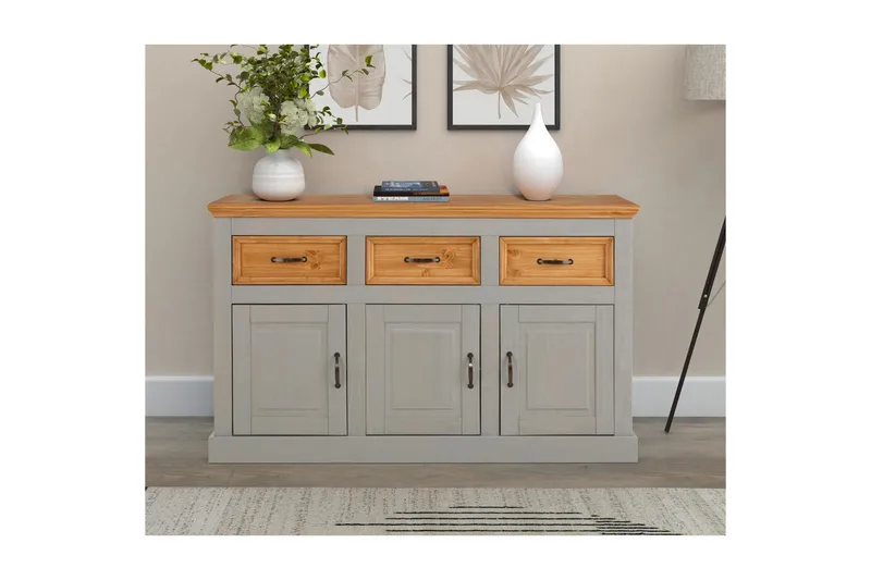 Skänk Selma 145x38x87 cm, Grå/Fläck/Vax - 145x38x87 cm, Grå/Fläck/Vax - Förvaring - Förvaringsmöbler - Sideboard & skänk