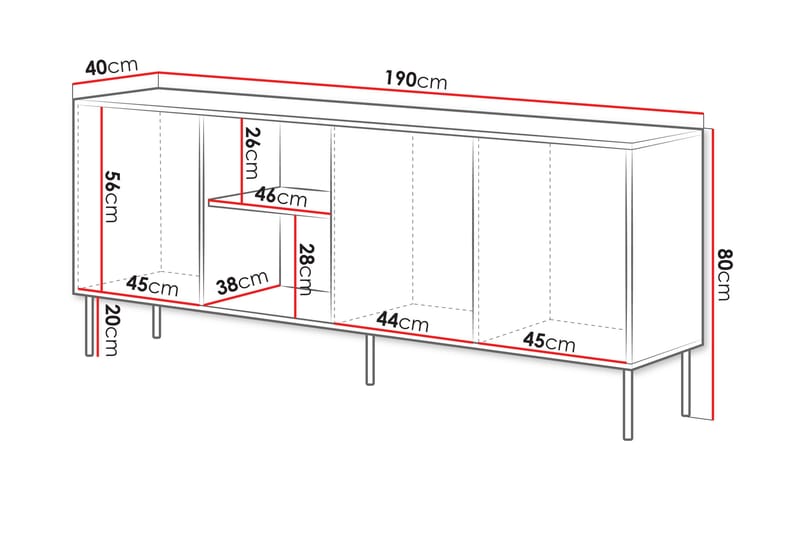 Stintino Skänk 190x40 cm - Grå - Förvaring - Förvaringsmöbler - Sideboard & skänk