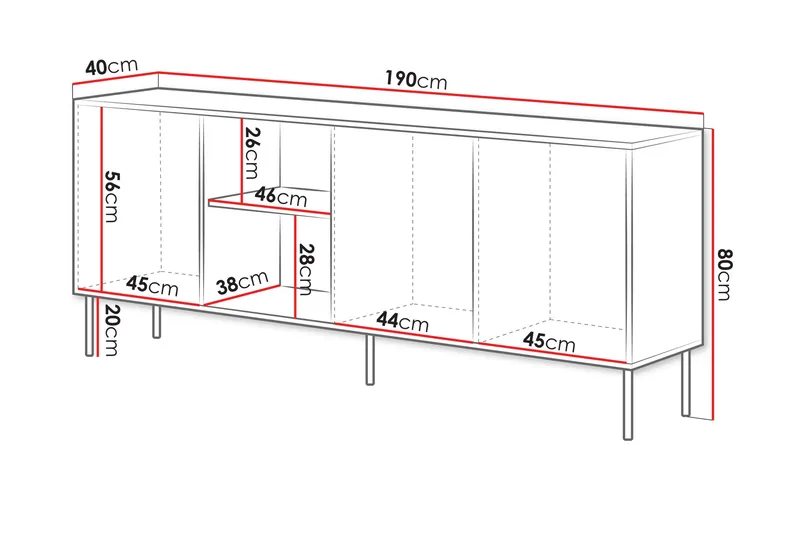 Stintino Skänk 190x40 cm - Svart/Brun - Förvaring - Förvaringsmöbler - Sideboard & skänk