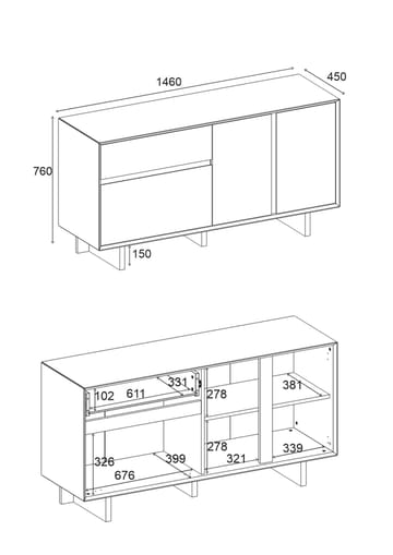 Tavon Konsol 146x76x45 cm - Naturlig ek - Förvaring - Förvaringsmöbler - Sideboard & skänk