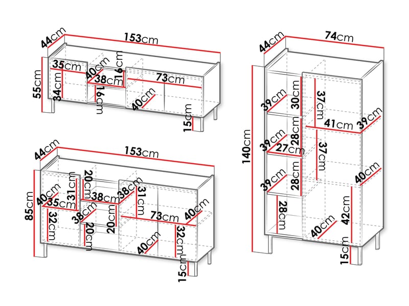 Tavrin Möbelset För Vardagsrum - Svart - Förvaring - Förvaringsmöbler - Möbelset för vardagsrum