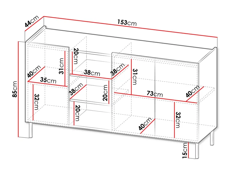Tavrin Skänk 153x44 cm - Svart - Förvaring - Förvaringsmöbler - Sideboard & skänk