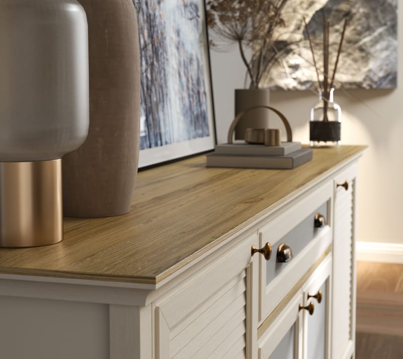 Tenora Konsolbord 202 cm - Crème, ek, grå - Förvaring - Förvaringsmöbler - Sideboard & skänk