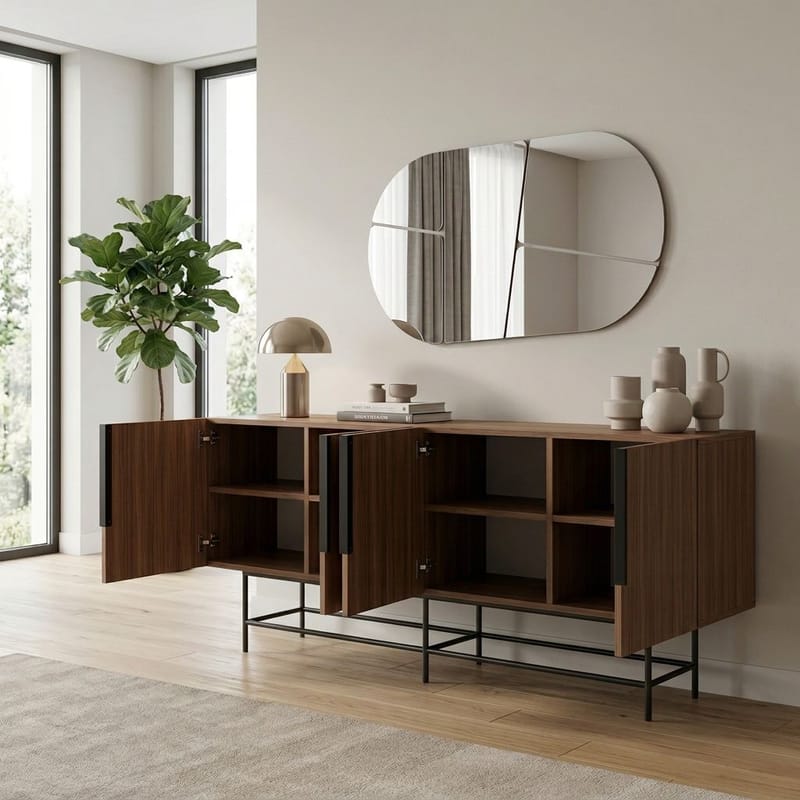 Truvia Konsol 200x77,9x40 cm - Milano Walnut och svart - Förvaring - Förvaringsmöbler - Sideboard & skänk
