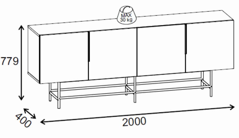 Truvia Konsol 200x77,9x40 cm - Milano Walnut och svart - Förvaring - Förvaringsmöbler - Sideboard & skänk