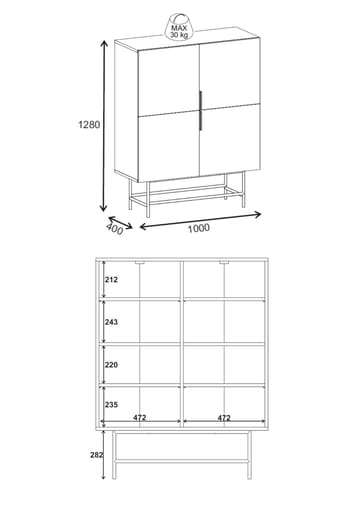 Truvia Sideboard 100x128x40 cm - antracit svart - Förvaring - Förvaringsmöbler - Sideboard & skänk