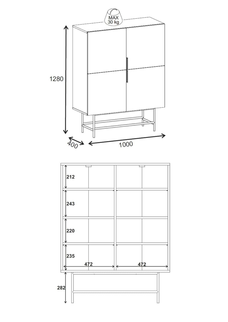 Truvia Sideboard 100x128x40 cm - Milano valnöt svart - Förvaring - Förvaringsmöbler - Sideboard & skänk