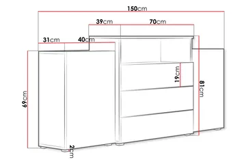 Urbanie Byrå 39x150 cm LED - Vit/Natur - Förvaring - Förvaringsmöbler - Byrå
