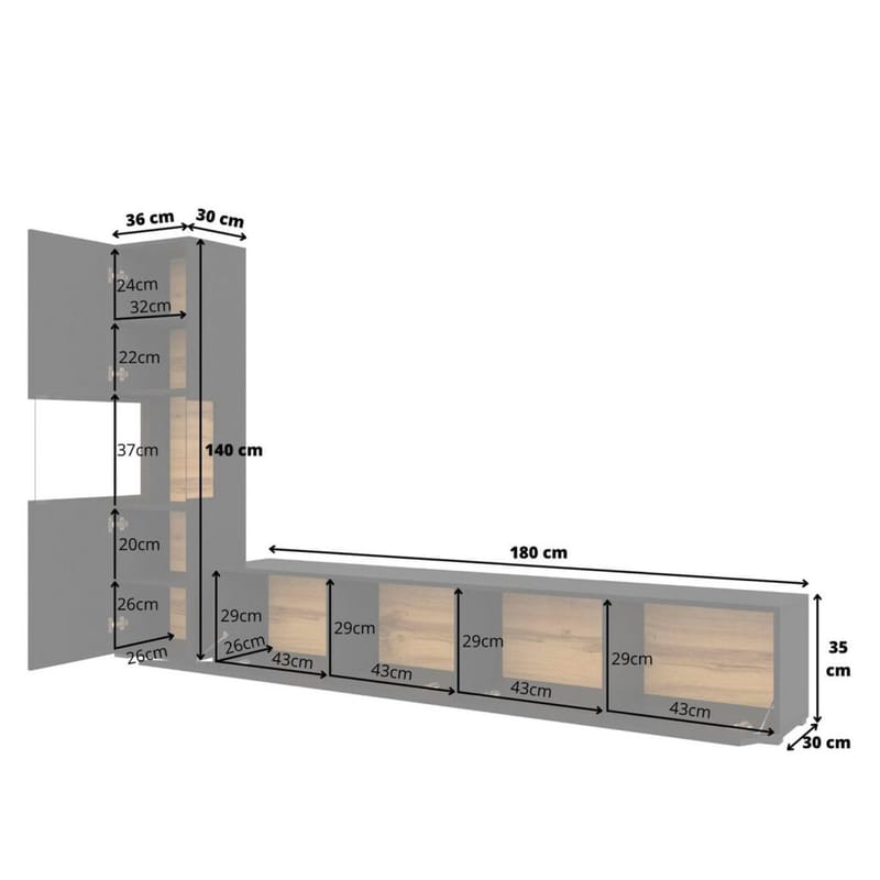 Väggenhet Ava 2 delar (05+40) - Svart onyx - Förvaring - Förvaringsmöbler - Möbelset för vardagsrum