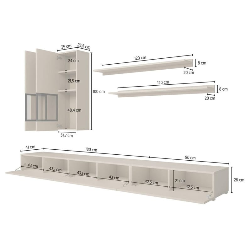 Väggenhet Baros - Ljus Beige - Förvaring - Förvaringsmöbler - Möbelset för vardagsrum