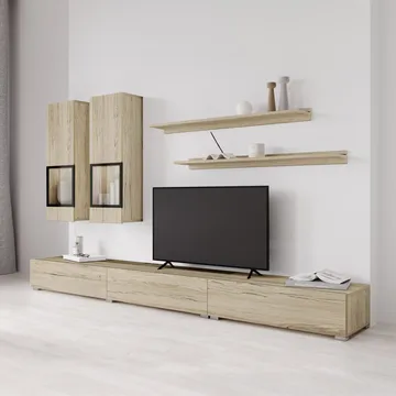 Väggenhet Baros - San Remo Ek Ljust Laminat - Förvaring - Förvaringsmöbler - Möbelset för vardagsrum