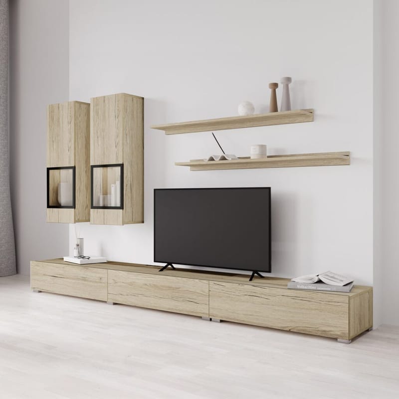 Väggenhet Baros - San Remo Ek Ljust Laminat - Förvaring - Förvaringsmöbler - Möbelset för vardagsrum