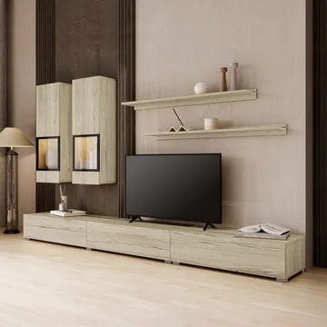 Väggenhet Baros - San Remo Ek Ljust Laminat - Förvaring - Förvaringsmöbler - Möbelset för vardagsrum
