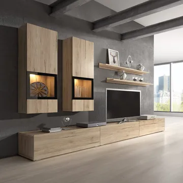 Väggenhet Baros - San Remo Ek Ljust Laminat - Förvaring - Förvaringsmöbler - Möbelset för vardagsrum