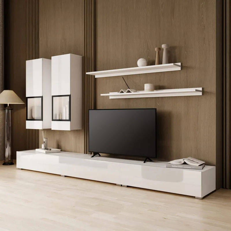 Väggenhet Baros - Vit Laminat - Förvaring - Förvaringsmöbler - Möbelset för vardagsrum