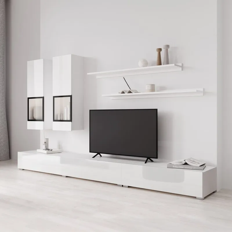 Väggenhet Baros - Vit Laminat - Förvaring - Förvaringsmöbler - Möbelset för vardagsrum