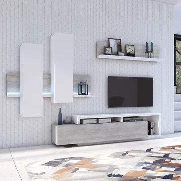 Väggenhet Bota - Vit - Betong Colorado - Förvaring - Förvaringsmöbler - Möbelset för vardagsrum