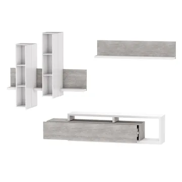 Väggenhet Bota - Vit - Betong Colorado - Förvaring - Förvaringsmöbler - Möbelset för vardagsrum