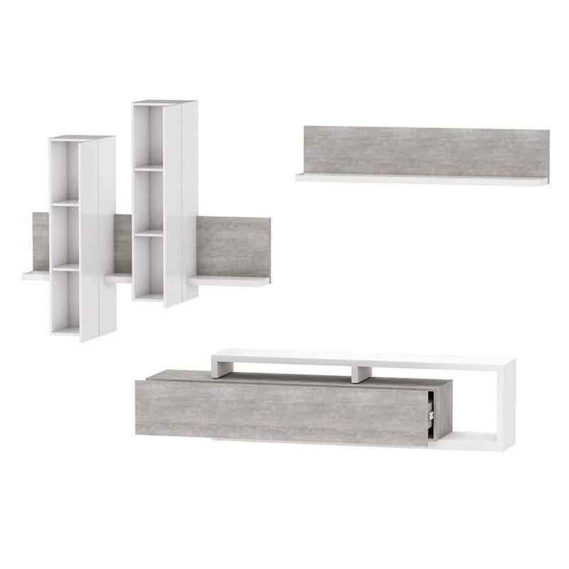 Väggenhet Bota - Vit - Betong Colorado - Förvaring - Förvaringsmöbler - Möbelset för vardagsrum