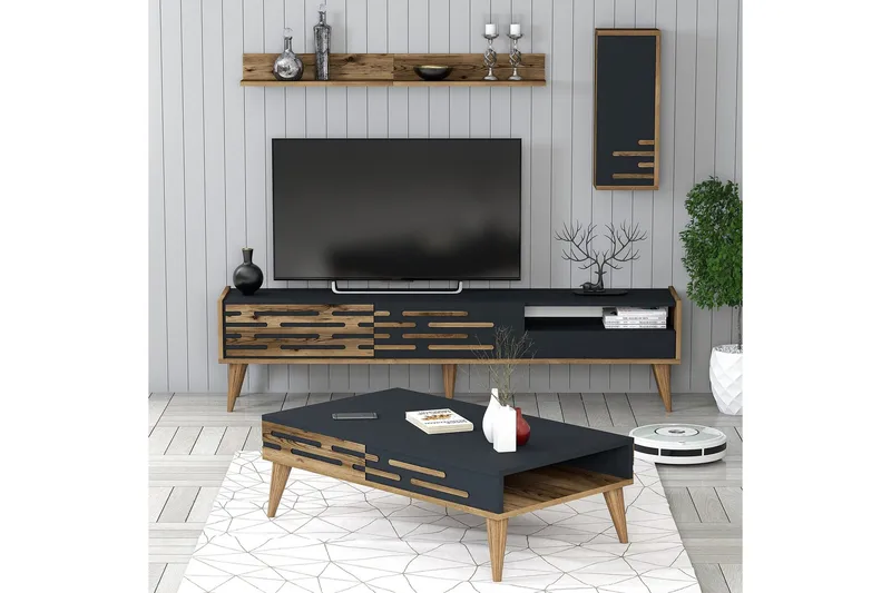 Valensiya Möbelset För Vardagsrum - Valnöt/Antracit - Förvaring - Förvaringsmöbler - Möbelset för vardagsrum