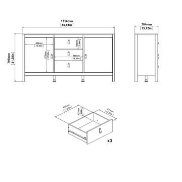 Vallvidera Sideboard med 2 dörrar och 3 lådor 151 cm - Förvaring - Förvaringsmöbler - Sideboard & skänk