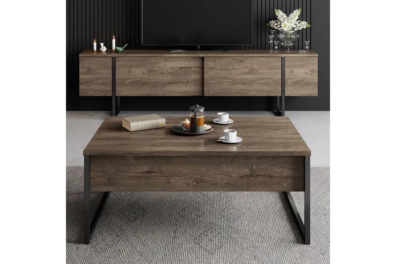 Vardagsrum Möbelset Masafumie Set Valnöt / Svart - Valnöt / Svart - Förvaring - Förvaringsmöbler - Möbelset för vardagsrum