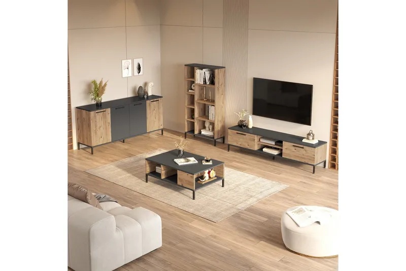 Vardagsrum Möbelset Zephral Atlantic Pine / Antracit - Natur/Antracit - Förvaring - Förvaringsmöbler - Möbelset för vardagsrum