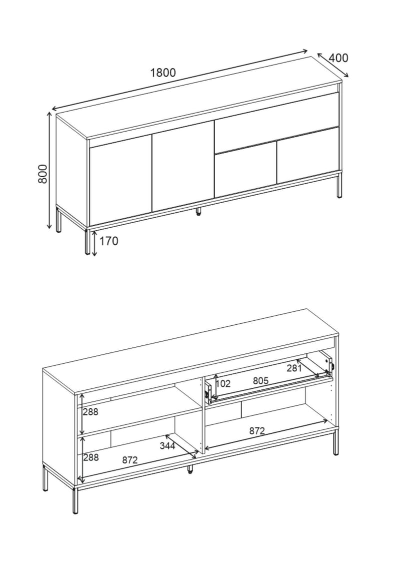 Velar Konsol 180x80x40 cm - Antracit/Wood Black/Svart - Förvaring - Förvaringsmöbler - Sideboard & skänk