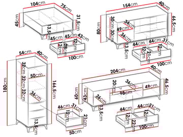 Vemdalen Möbelset vardagsrum - tv-bänk, bokhylla, skänk och soffbord - brun - Förvaring - Förvaringsmöbler - Möbelset för vardagsrum