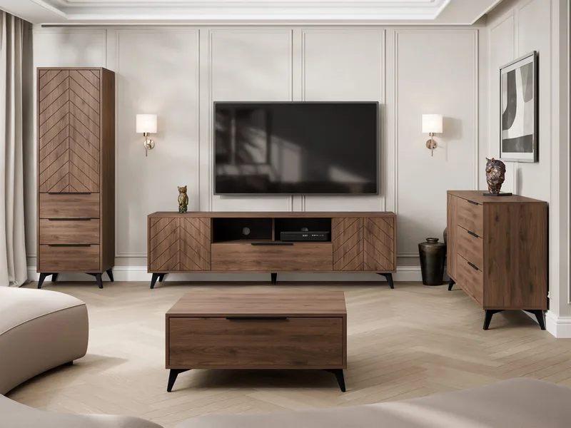 Vemdalen Möbelset vardagsrum - tv-bänk, bokhylla, skänk och soffbord - brun - Förvaring - Förvaringsmöbler - Möbelset för vardagsrum