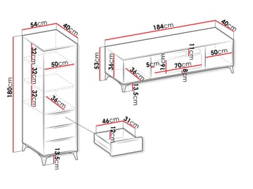 Vemdalen Möbelset vardagsrum - tv-bänk och högskåp - brun - Förvaring - Förvaringsmöbler - Möbelset för vardagsrum