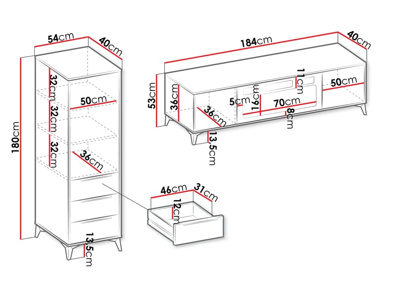 Vemdalen Möbelset vardagsrum - tv-bänk och högskåp - brun - Förvaring - Förvaringsmöbler - Möbelset för vardagsrum