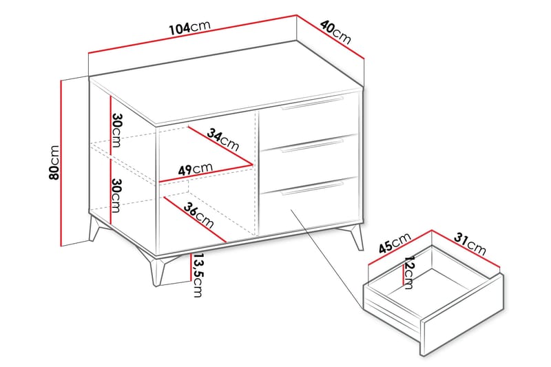 Vemdalen Skänk 104x40 cm - Vit - Förvaring - Förvaringsmöbler - Sideboard & skänk