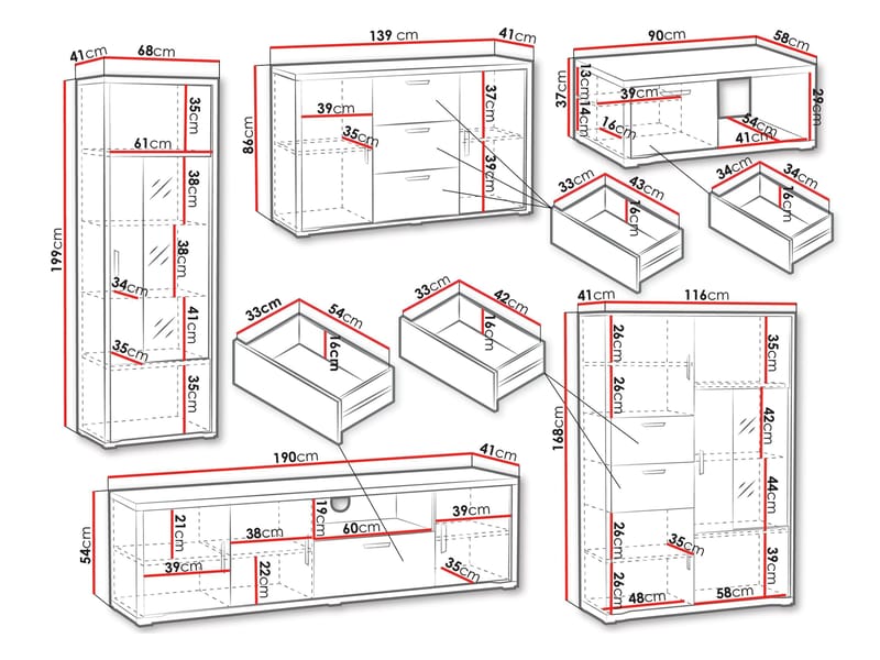 Veyricus Möbelset för Vardagsrum - Förvaring - Förvaringsmöbler - Möbelset för vardagsrum