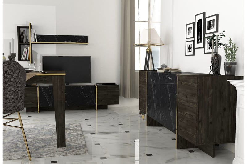 Veyron Möbelset För Vardagsrum - Svart/Guld - Förvaring - Förvaringsmöbler - Möbelset för vardagsrum