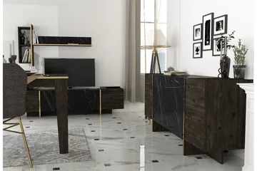 Veyron Möbelset För Vardagsrum - Svart/Guld - Förvaring - Förvaringsmöbler - Möbelset för vardagsrum