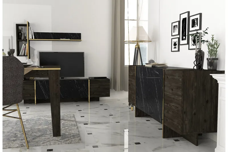 Veyron Möbelset För Vardagsrum - Svart/Guld - Förvaring - Förvaringsmöbler - Möbelset för vardagsrum