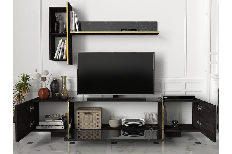 Veyron Möbelset För Vardagsrum - Svart/Guld - Förvaring - Förvaringsmöbler - Möbelset för vardagsrum