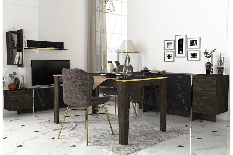 Veyron Möbelset För Vardagsrum, Svart/Guld