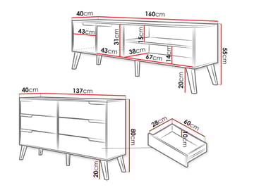 Virello Möbelset vardagsrum - Tv-bänk och skänk - beige - Förvaring - Förvaringsmöbler - Möbelset för vardagsrum