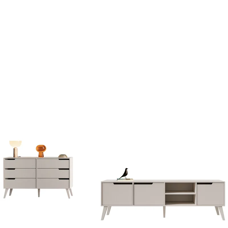 Virello Möbelset vardagsrum - Tv-bänk och skänk, beige