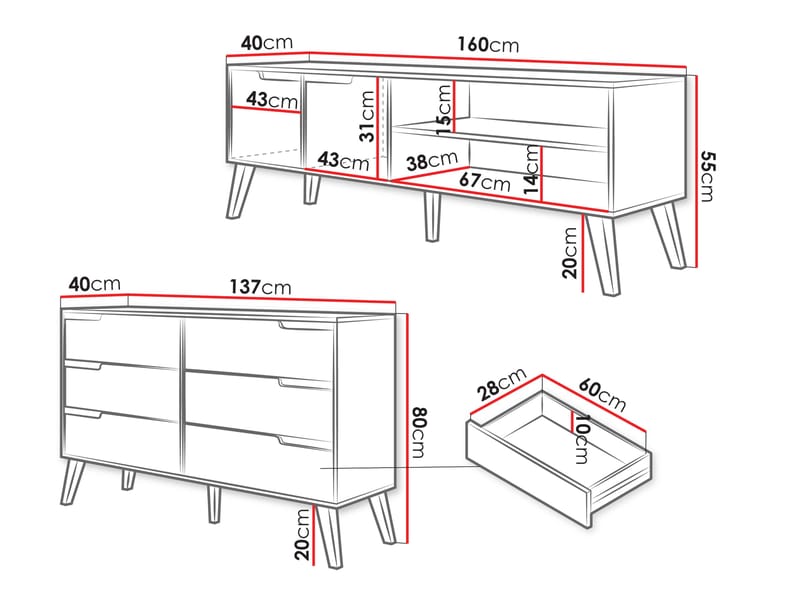 Virello Möbelset vardagsrum - Tv-bänk och skänk - brun - Förvaring - Förvaringsmöbler - Möbelset för vardagsrum