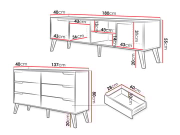 Virello Möbelset vardagsrum - Tv-bänk och skänk - brun - Förvaring - Förvaringsmöbler - Möbelset för vardagsrum