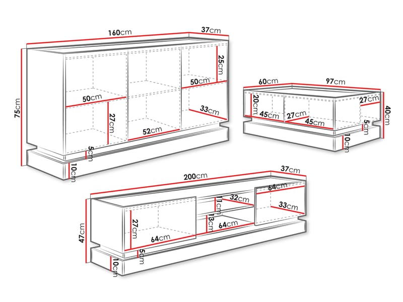 Zelric Möbelset För Vardagsrum - Beige - Förvaring - Förvaringsmöbler - Möbelset för vardagsrum