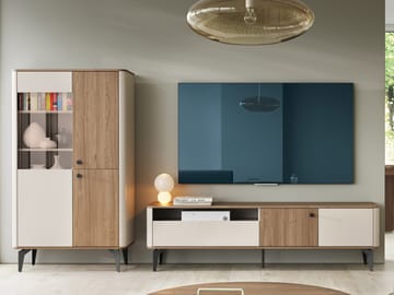 Zeyrin Möbelset vardagsrum - Tv-bänk + Vitrinskåp - Brun|beige|svart - Förvaring - Förvaringsmöbler - Möbelset för vardagsrum